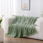 Sage Green Fleece Throw Blanket 50”×60” for Couch Sofa Bed,Super Soft Cozy Plush Microfiber Flannel Blanket with Stripes Design Lightweight for Adults,Woman,Girls