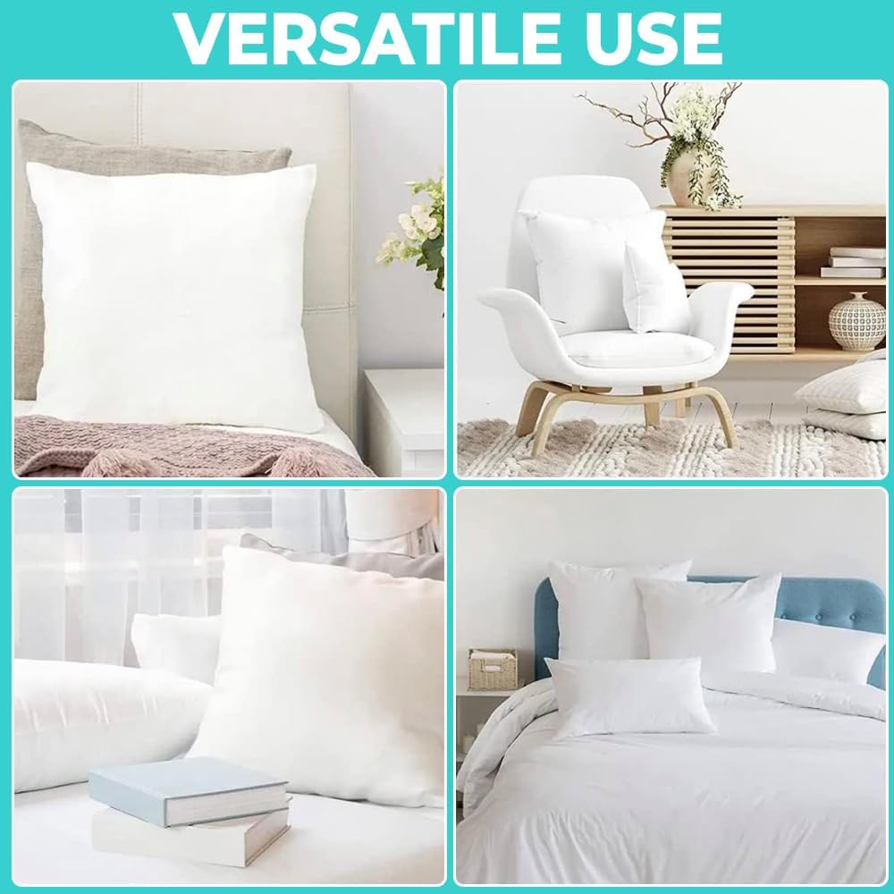 QUBA LINEN 18 x 18 Throw Pillow Insert - Pack of 2 White, Down Alternative Pillow Inserts for Decorative Pillow Covers, Throw Pillows for Bed, Couch Pillows for Living Room (Pack of 2)
