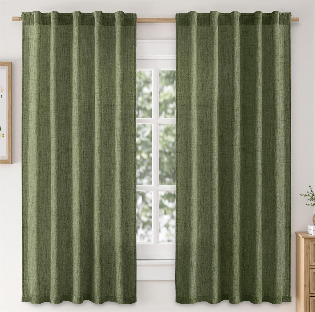 Linen Curtains 84 Inch Length 2 Panels Natural Semi Sheer Curtain with Back Tab Rod Pocket, Light Filtering Window Privacy Burlap Drapes for Living Room Bedroom 42W x 84L Linen