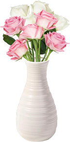 Vase for Flowers, Ceramic Look Plastic Vase for Home Decor, Living Room, Table (Seashell White)