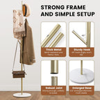 Freestanding Coat Rack with Marble Base, 4 Height Adjustable Standing Metal Coat Tree with 7 Hooks, Space-Saving Hat Clothes Coat Stand for Entryway, Bedroom, Office (Gold)