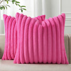 Pallene Faux Fur Plush Throw Pillow Covers 18x18 Set of 2, Luxury Soft Fluffy Striped Decorative Pillow Covers for Sofa, Couch, Living Room, Cream White