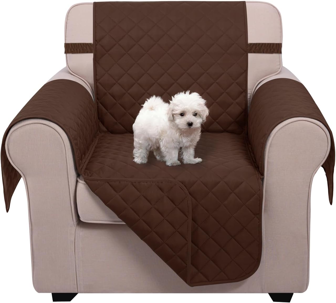 Reversible Sofa Cover Washable Couch Cover for Dogs Friendly with Elastic Straps Water Repellent Furniture Protector for 3 Cushion Couch (Sofa, Coffee/Beige)
