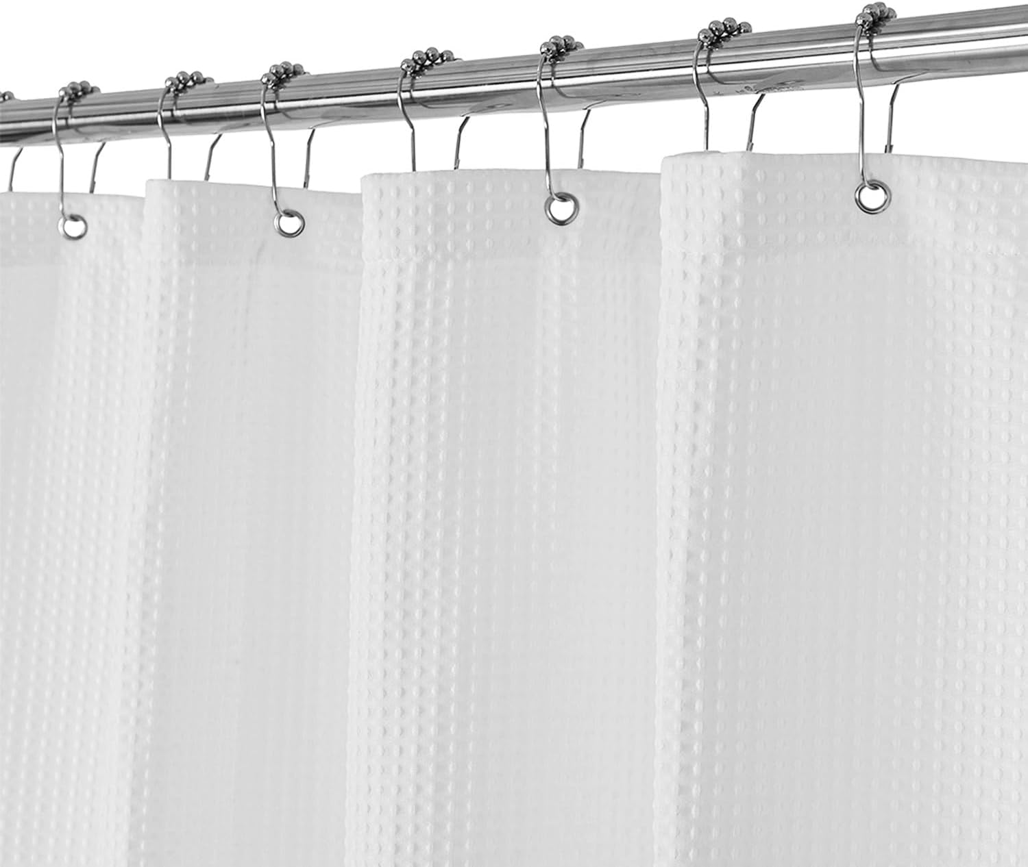 Design Waffle Weave White Shower Curtain Hotel Luxury Quality, Fabric Shower Curtains for Bathroom, Pique Pattern Cloth, Water Repellent and Machine Washable, Standard Size 71" x 72"