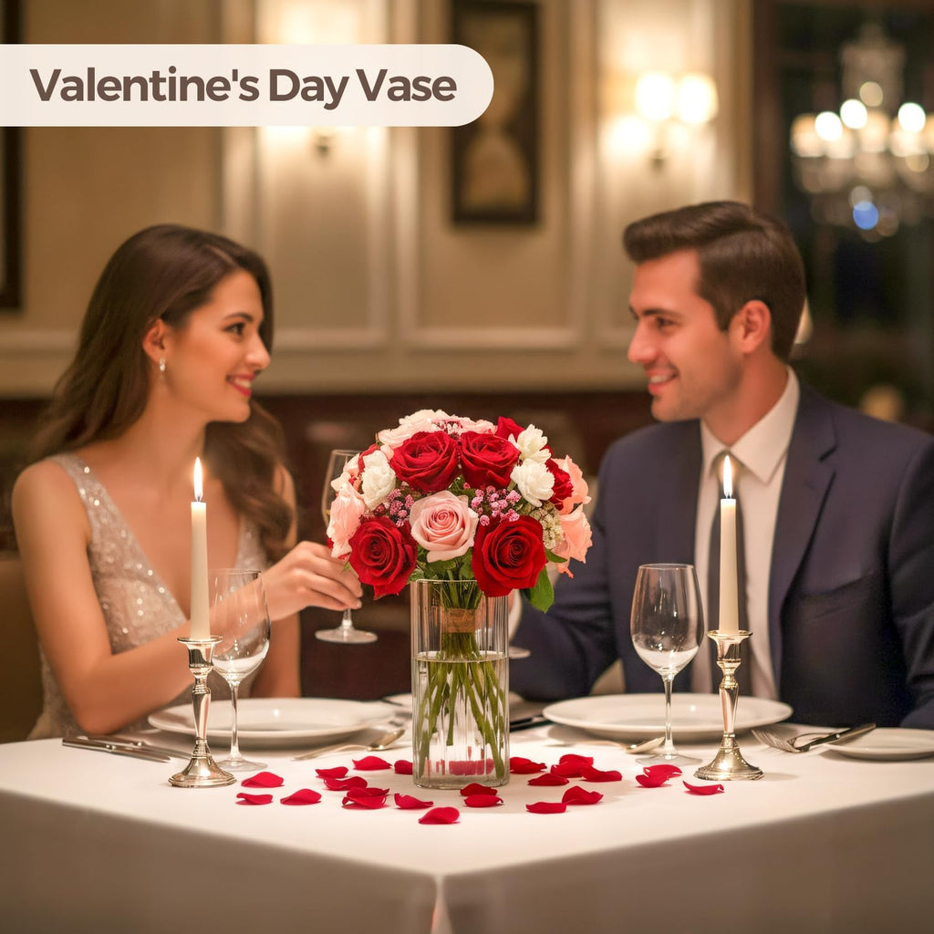 Glass Cylinder Vases, Bud Vase for Centerpieces, 8 Inch Tall Ribbed Vase Hurricane Floating Candle Holder, Decorative Flower Vases for Wedding Reception, Home Decor, Housewarming Gift (Clear)