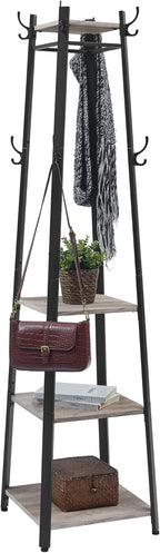 Coat Rack Freestanding, Coat Hanger Stand, Hall Tree with 2 Shelves, for Clothes, Hat, Bag, Industrial Style, Rustic Brown and Black URCR16BX