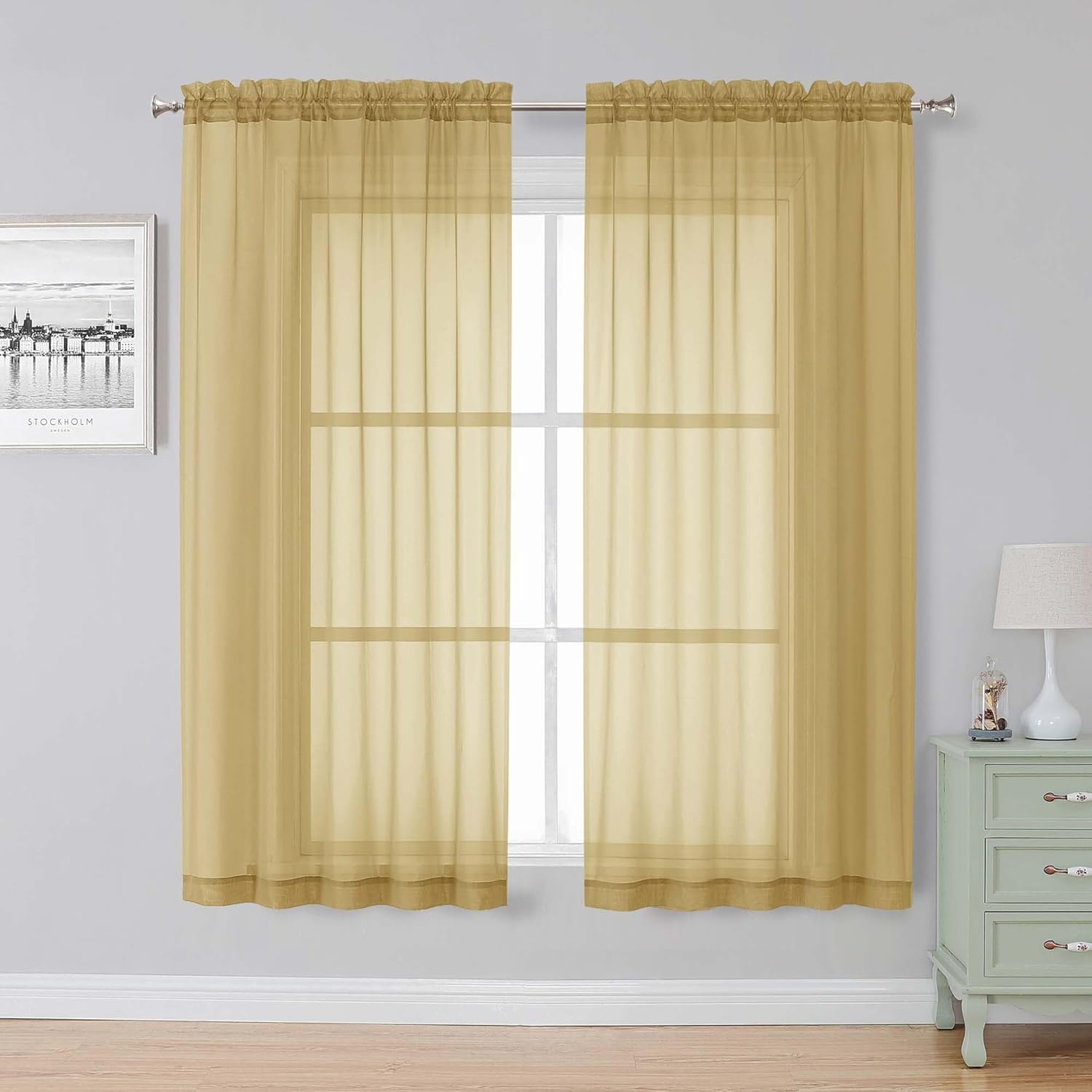 Black Sheer Curtains 84 Inches Long, Light Filtering Rod Pocket Solid Color Window Sheer Curtain Panels, Elegant Curtains & Drapes for Living Room, Bedroom 2 Panels (Black, 42" W x 84" L)
