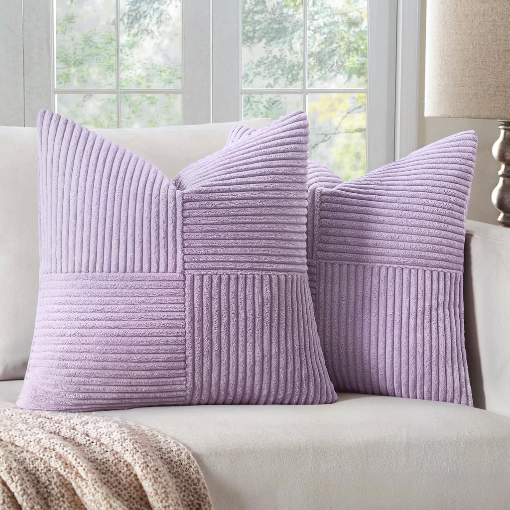MIULEE Black Decorative Throw Pillow Covers 18x18 Inch for Couch Bed Sofa Pack of 2 Boho Farmhouse Throw Pillows Soft Cross Corduroy Patchwork Textured Cushion Cases