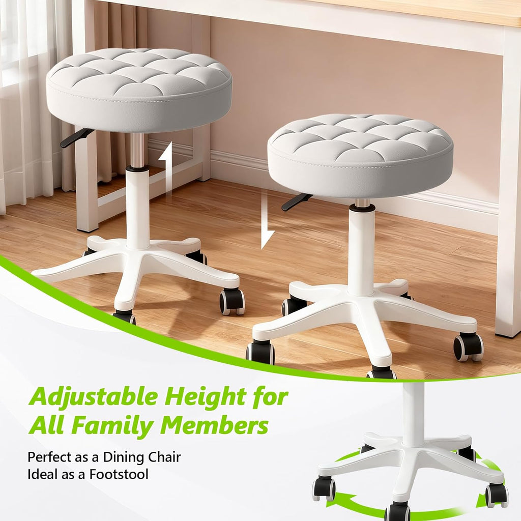 Small PU Leather Round Stool Chair Armless Comfy Rolling Medical Salon Stools with Wheels Height-Adjustable for Tattoo Salon Work Home, Office Chair