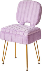Small Storage Vanity Stool with Folding Backrest, 12.99" x 13.78" x 31.5" Square Teddy Velvet Ottoman, Makeup Chair for Living Room, 4 Metal Legs with Anti-Slip Feet, White WBD027W