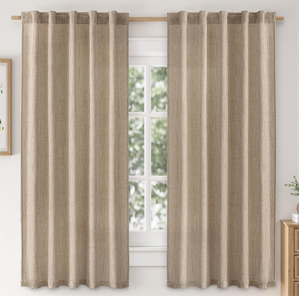 Linen Curtains 84 Inch Length 2 Panels Natural Semi Sheer Curtain with Back Tab Rod Pocket, Light Filtering Window Privacy Burlap Drapes for Living Room Bedroom 42W x 84L Linen