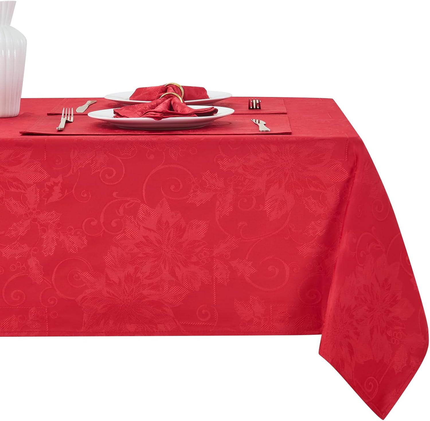 Rectangle Table Cloth Linen Farmhouse Stainproof Waterproof Washable Polyester Oblong Rectangular Fabric Table Cover for Kitchen Dining Dinner (Red, 52 X 70 Inch)